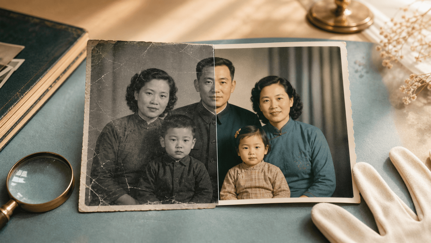 老照片修复前后样图